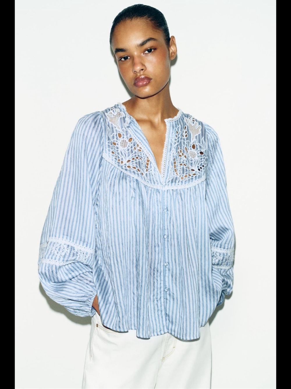 Zara Striped Embroidered Blouse